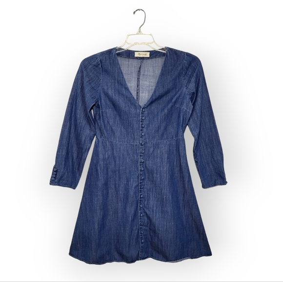 Madewell Denim Lilyblossom Button-Front Dress Blue Size 4 - Picture 4 of 8